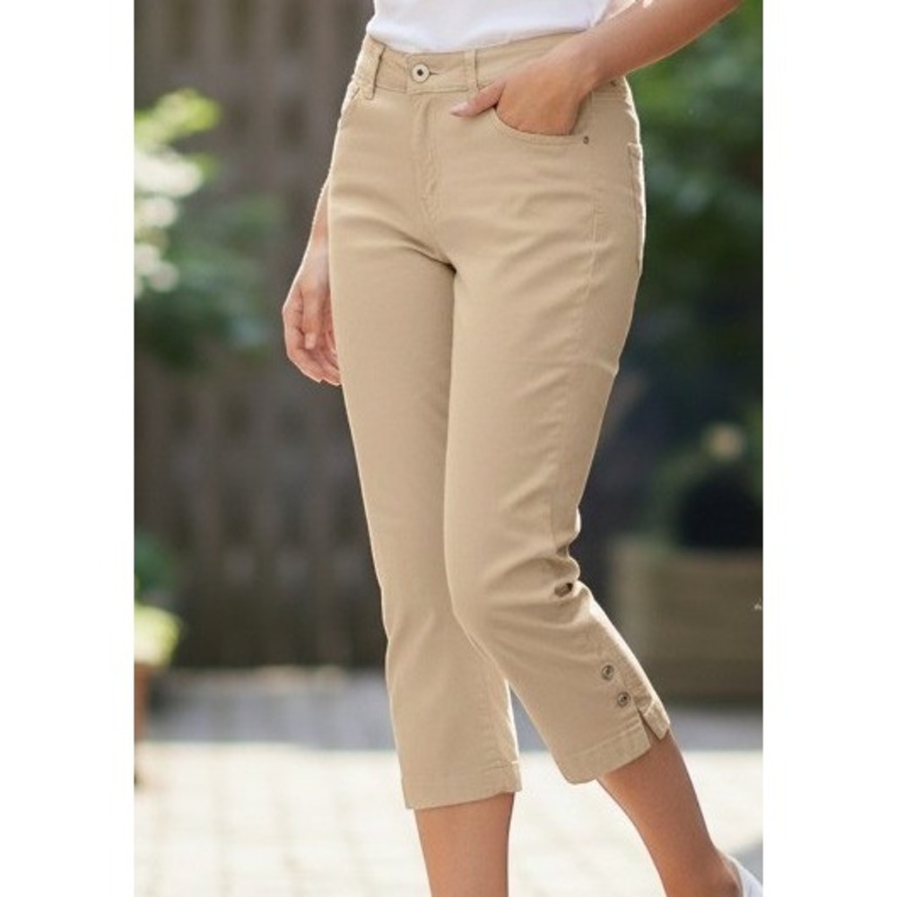 Artisan NY khaki capri womens size 6 tapered mid rise stretch tan beige